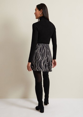 Phase Eight Ilaria Flippy Pearl Print Skirts Black Canada | UVWANI-145